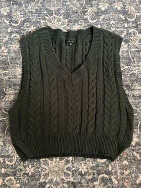 Love Tree Dark Olive Cable Knit V-Neck Sweater Vest